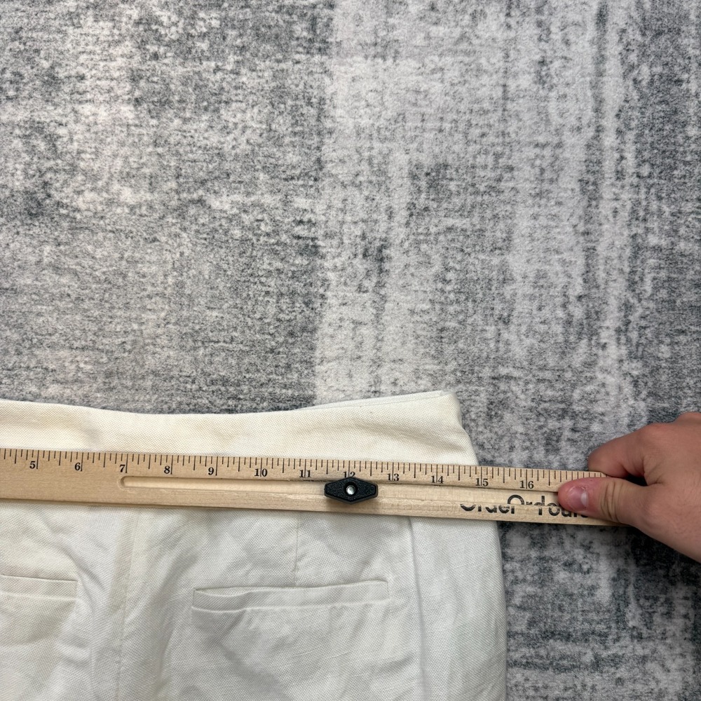 J Crew Pants Women 4 White High Rise Pleated Linen Wide Leg Crop Trouser Minimal - Picture 9 of 12